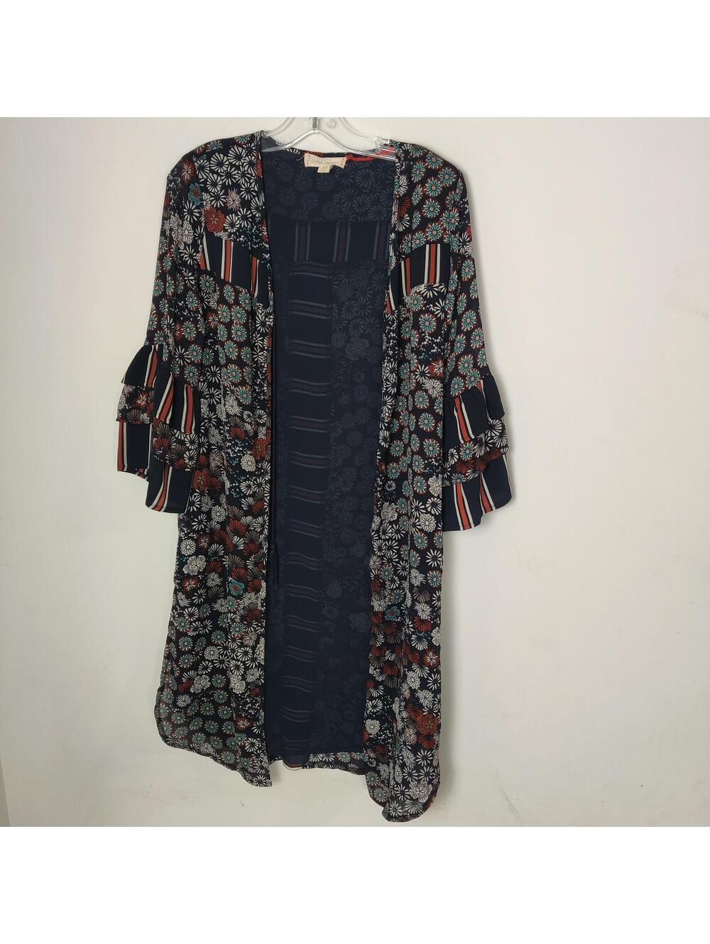 Luna Moon XS Floral Kimono Cardigan Open Front Bell Sleeve Duster